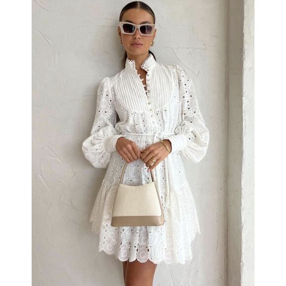 ASA Fashion Group Dresses & Skirts - Asap Fashion Group Women’s S White Eyelet Lace Boho Victorian Mini Dress NWT